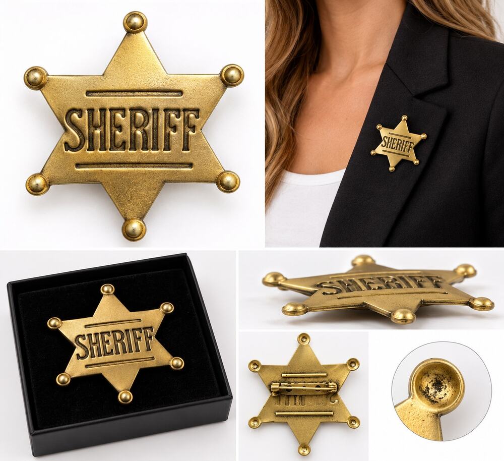 Gold-Tone Sheriff Star Badge Brooch Pin